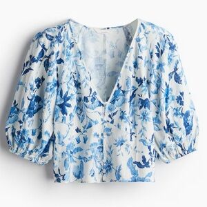 H&M Women’s Linen Blend Floral Cropped Blouse size XS